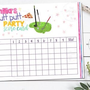 Mini Golf Putt Putt Party Score Card - Pink Version - Digital File or Prints