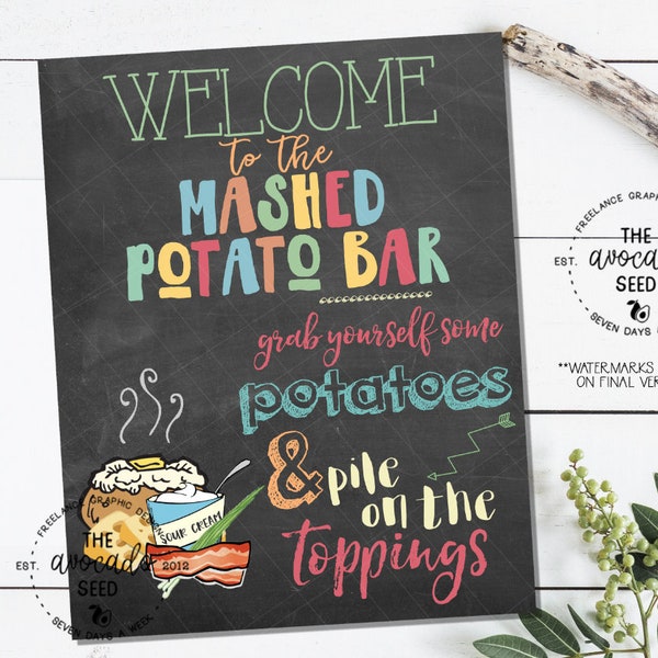Chalkboard Mashed Potato Bar Sign - Digital File - INSTANT DOWNLOAD - 2 Sizes