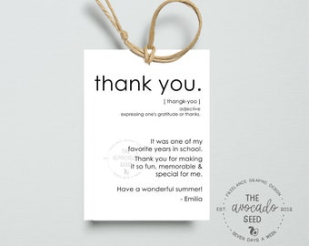 Modern Thank you Gift Tag -  Digital or Prints