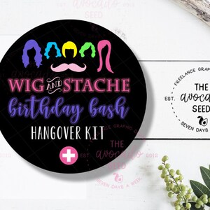 Wig and Stache Hangover Kit 2" Round Sticker - Digital File or Shipped Stickers