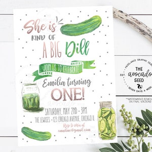 Kind of a Big Dill - PINK Version - Pickle Birthday Party Invitation - DIY Printing or Professional Prints