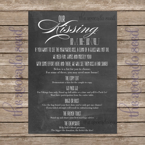 Modern Rustic Mix Chalkboard Wedding Reception Kissing Menus Etsy