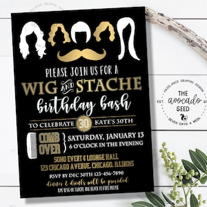 Black and Gold- Wig or Stache Bash - Prints or Digital File