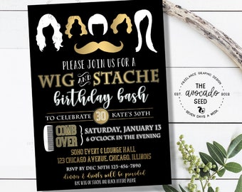 Black and Gold- Wig or Stache Bash - Prints or Digital File