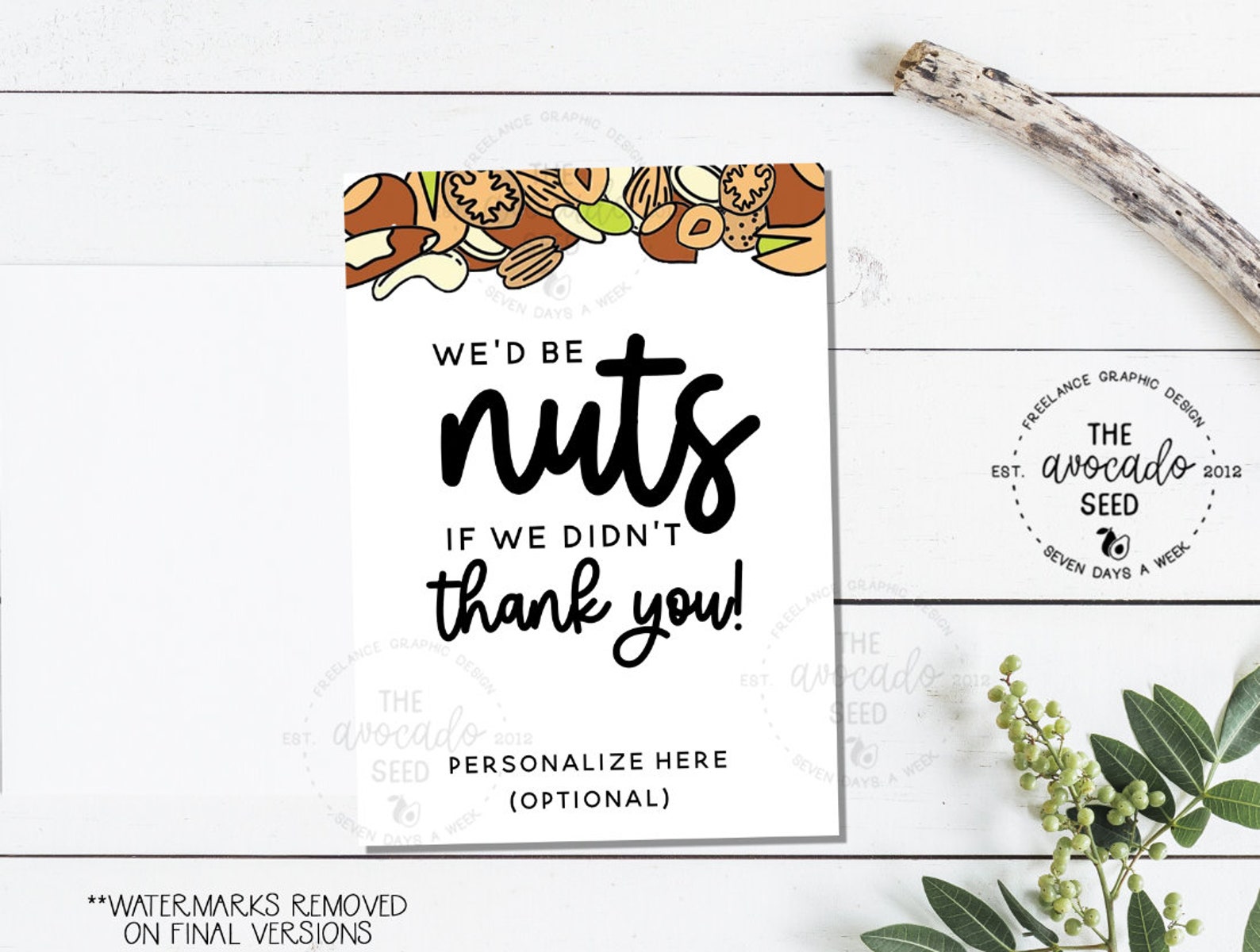 Nuts Thank You Gift Card Instant Download convo for Prints Etsy