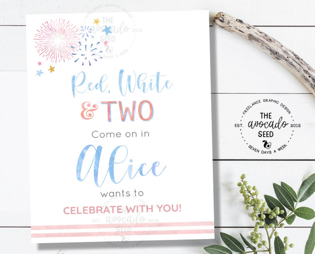 Red White & Two Welcome Sign, Any Size Printable - DIY Printing Emailed ...