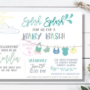 Splish Splash Baby Bash - Baby Shower Invitation - Digital File or Prints