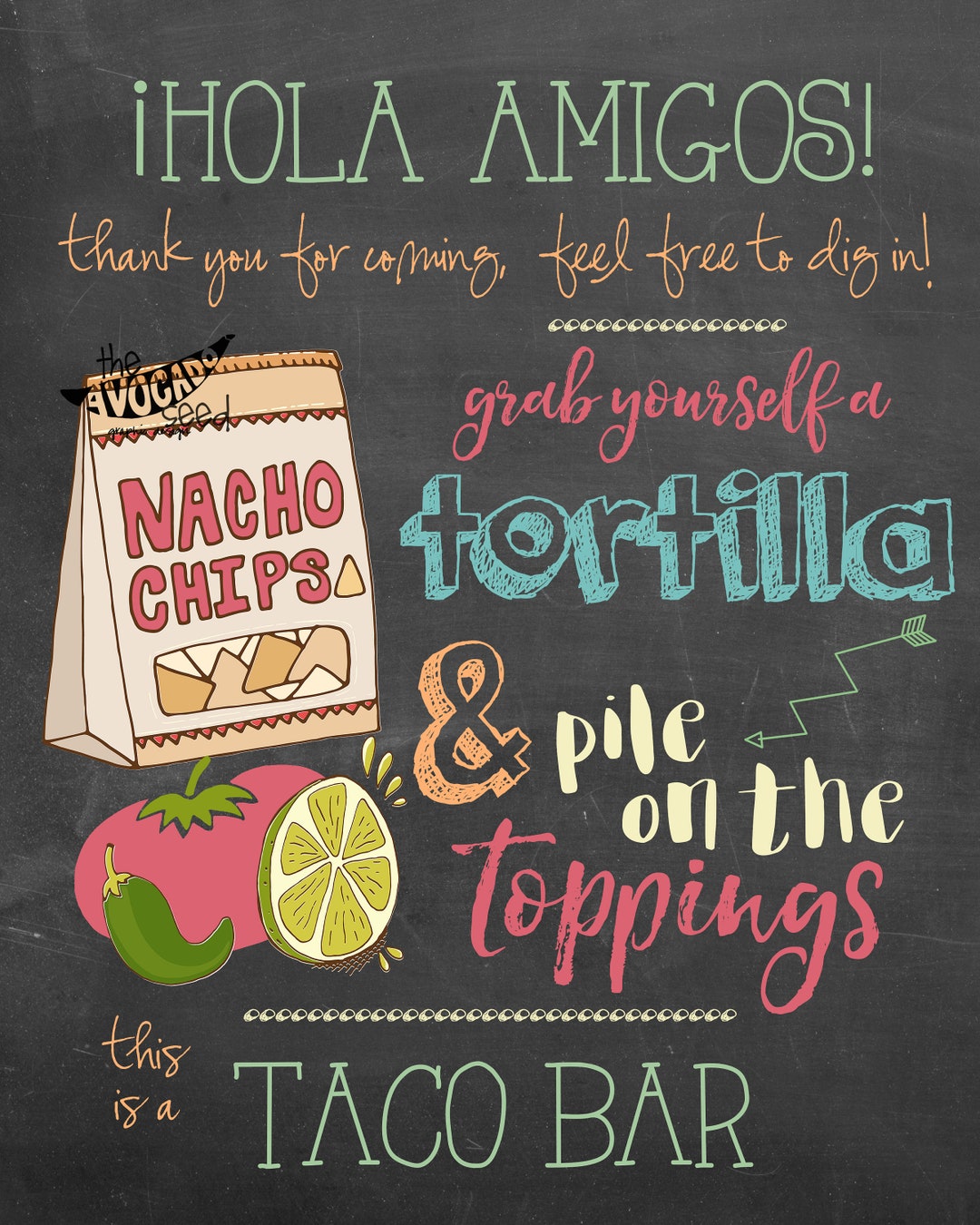 Chalkboard Taco Bar Sign DIY Printing INSTANT DOWNLOAD 2 Etsy