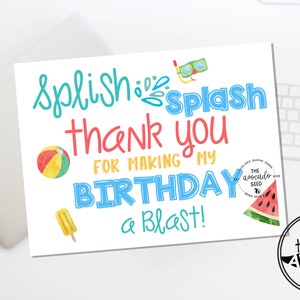 Splish Splash Birthday Bash - Tarjetas de agradecimiento - DESCARGA INSTANTE (o para impresiones utilice el enlace en la descripción)
