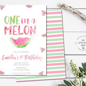ONE in a Melon - Watercolor Watermelon Birthday (any age) Invitation - Digital File (price shown) or Convo for Speedy Prints!