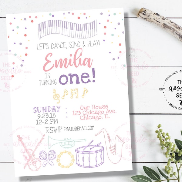 Pastel Theme Music Birthday (or any event) Invitation - DIY Printing or Professional Prints