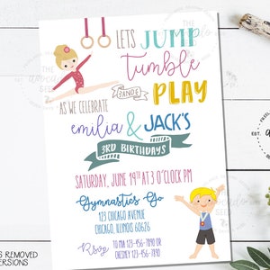 Gymnastics Tumbling Invitation (kids appearance and gender can change) - Digital File or Prints