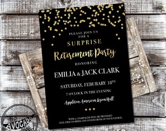Classic Black and Gold Retirement (or any event) Invitation - DIY printing or Professional Prints