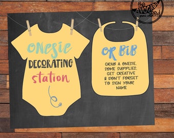 Onesie or Bib Decorating Station - Baby Shower Sign - DIY Printing - INSTANT DOWNLOAD - 2 Sizes