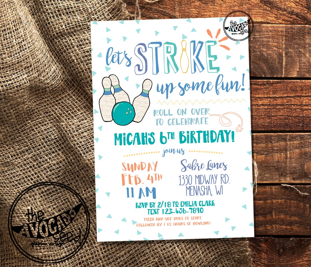 Boy Bowling Birthday Party Invitation - Digital File or Prints - Etsy