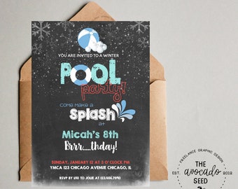 Winter Swim Pool Birthday Party - Digital File (price shown) or Professional Prints