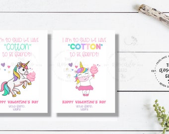 Unicorn Cotton Candy Valentines -  Instant download (see description for prints)