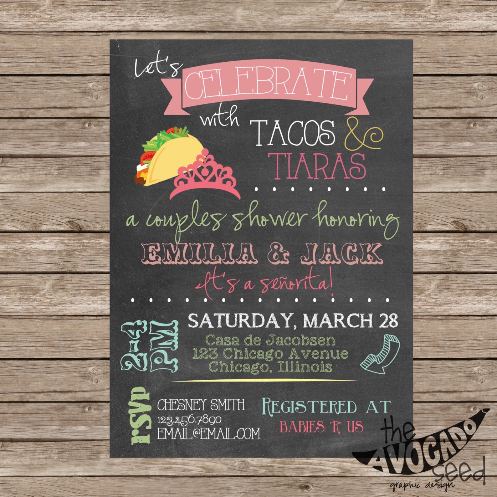 Tacos and Tiaras Invitation DIY Printing or Professional Etsy