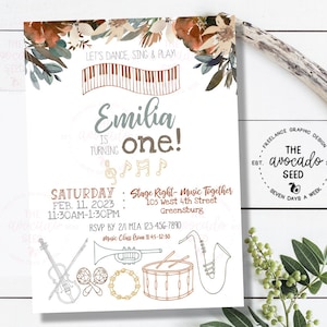 Fall Autumn Theme Music Birthday (or any event) Invitation - DIY Printing or Professional Prints
