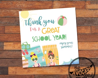 Fin del año escolar verano Enviar a la etiqueta de regalo de apreciación del profesor - Impresión DIY - DESCARGA INSTANTE