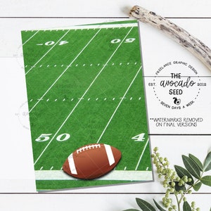 May include: A green and white football field with a brown football on the 50-yard line. The text "THE avocado SEED" is in a circle with the text "EST. 2012" and "SEVEN DAYS A WEEK" below it. The text "**WATERMARKS REMOVED ON FINAL VERSIONS**" is below the circle.