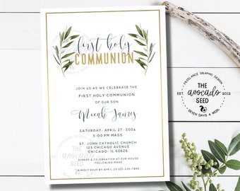 Gender Neutral First Holy Communion (or any event) Invitation - DIY Printing or Shipped Prints