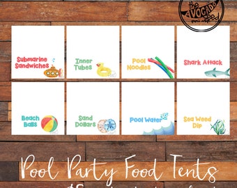 Splish Splash Pool Party Food Tents - INSTANT DOWNLOAD (if you'd prefer them to be shipped to you, please just convo me)