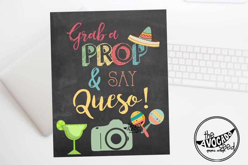 Say Queso Fiesta Photo Booth Sign DIY Printing INSTANT DOWNLOAD 2 Sizes image 1