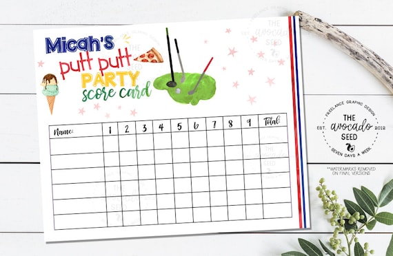 Mini Golf Putt Putt Party Score Card Blue Version Digital File