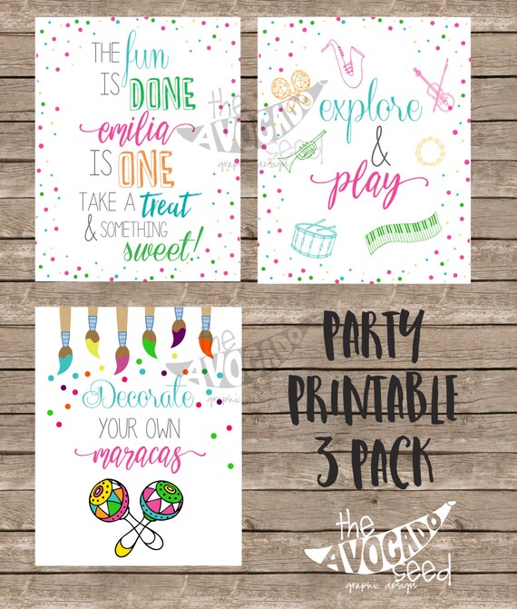 Music Birthday 3 Printable Set DIY Printing or | Etsy