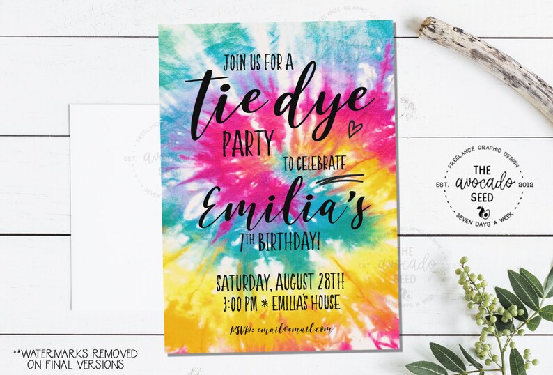 Tie Dye Birthday Invitation digital File or Prints Etsy