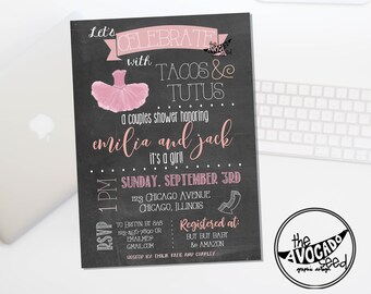 Pink Tacos and Tutus Invitation for any Event - DIY printing or Professional Prints via Convo