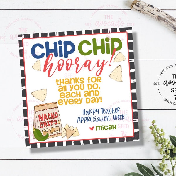 Teacher Appreciation - Chips and Dip - End of School - Teacher Gift Basket - - Instant Download