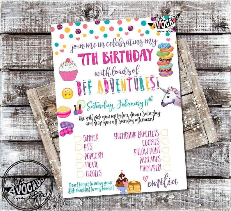 Girls Slumber Party Emoji Sleepover Checklist Invitation FULLY - Etsy