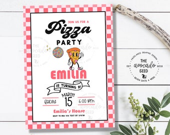 Retro Pizza Party Invitation - Digital File or Prints