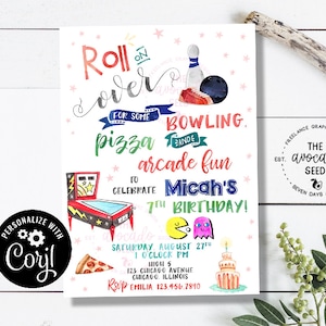 Bowling, Pizza, Arcade Birthday Party Invitation - Corjl Version