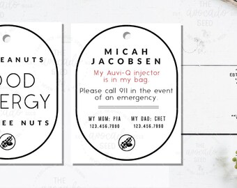Modern Peanut / Tree Nut (any) Allergy Bag Tag