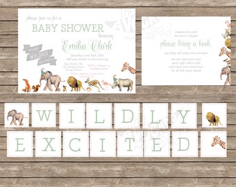 Wildly Excited Jungle Wild Animal Baby Shower Design Suite - Professional Prints OR DIY Printing