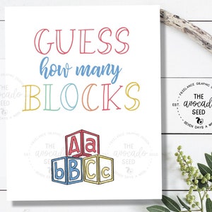 Guess How Many Blocks White Style - Baby Shower Sign - DIY Printing - INSTANT DOWNLOAD - 2 Sizes