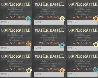 Luau Diaper Raffle Tickets Baby Shower Invitation Addition - Instant download 9 per sheet