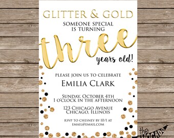 Glitter and Gold Birthday (or any event) Invitation - DIY Printing or Professional Prints