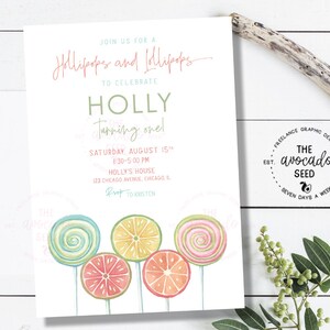 Lollipops Birthday Invitation - Citrus Version - DIY Printing or Professional Prints
