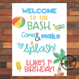 Splish Splash Bash Welcome Sign, Any Size Printable  - DIY Printing emailed same day