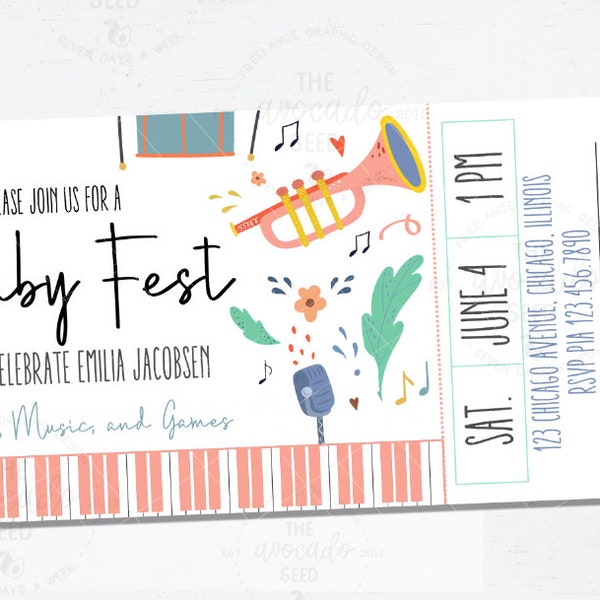 Jazz Baby Festival Baby Shower Invitation - Digital File or Prints