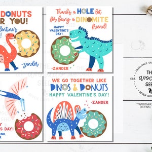 Dinos und Donuts Valentinstag Junge Mädchen Karte - Diy Druck sofort herunterladen (siehe Descrp für Drucke)