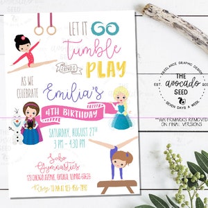 Frozen - Ana, Elsa, Olaf Inspired, Princess Gymnastics Tumbling Invitation - Digital File or Prints