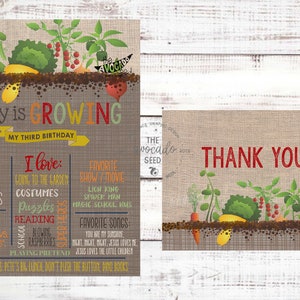 Garden Birthday - Birthday Stats Milestone Art and Thank You Card - DIY Printing (price shown) or Prints (convo)