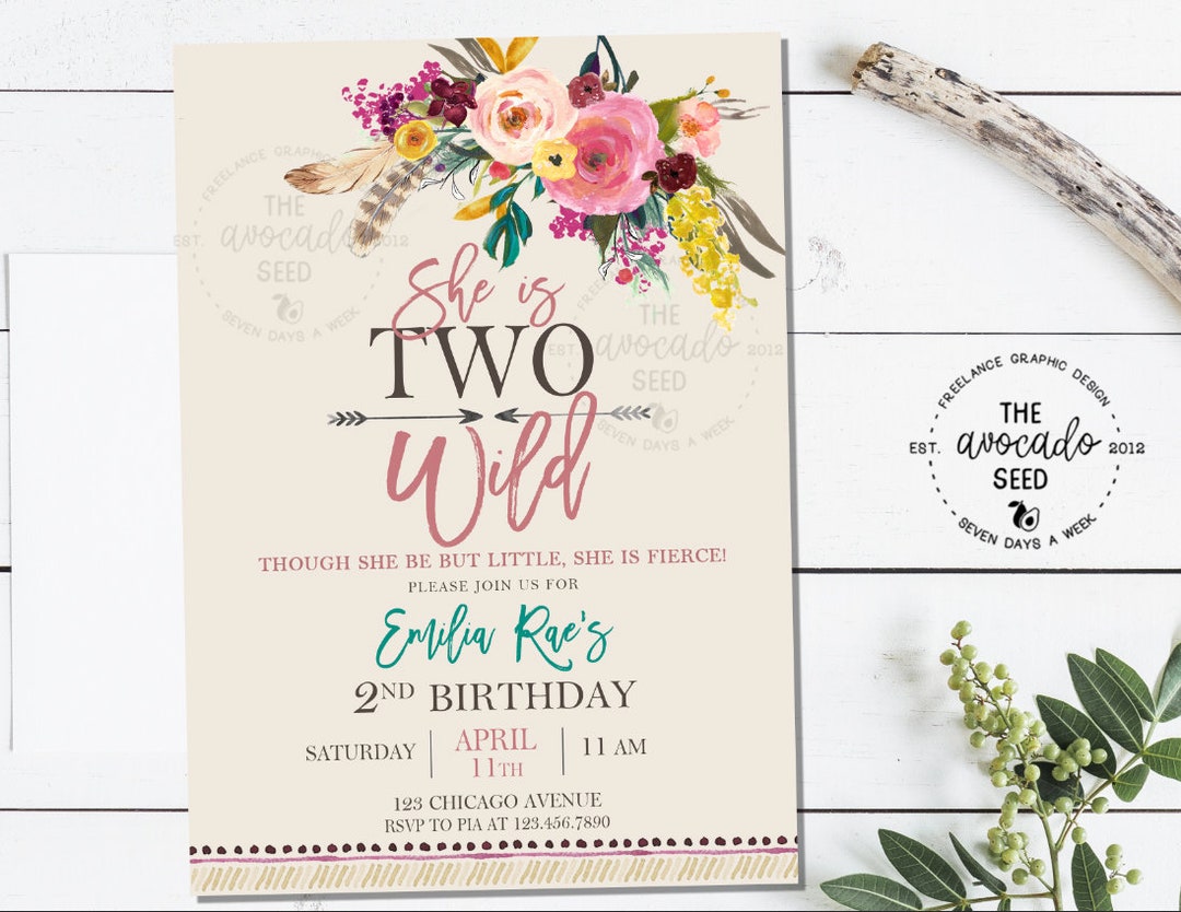 TWO Wild Birthday Invitation Digital File or Prints Etsy