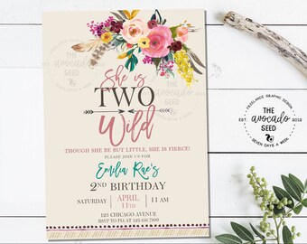 TWO Wild Birthday Invitation - Digital File or Prints