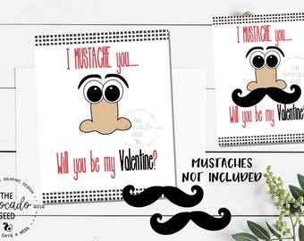 Mustache Valentine - Instant download DIY Print (see description for prints)